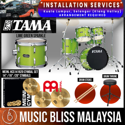 Tama Stagestar 5-piece Drum Set with Drumsticks and Throne - 22" Kick - Lime Green Sparkle - Music Bliss Malaysia