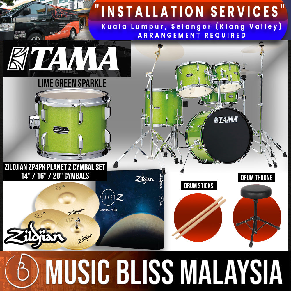 Tama Stagestar 5-piece Drum Set with Drumsticks and Throne - 22" Kick - Lime Green Sparkle - Music Bliss Malaysia