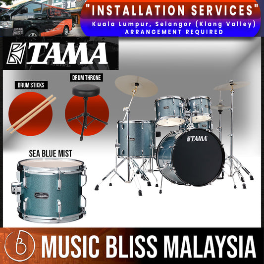 Tama Stagestar 5-piece Drum Set with Drumsticks and Throne - 22" Kick - Sea Blue Mist - Music Bliss Malaysia