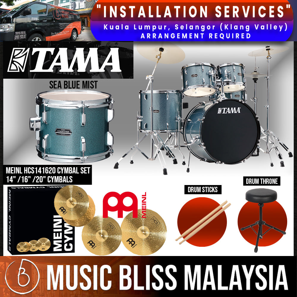 Tama Stagestar 5-piece Drum Set with Drumsticks and Throne - 22" Kick - Sea Blue Mist - Music Bliss Malaysia