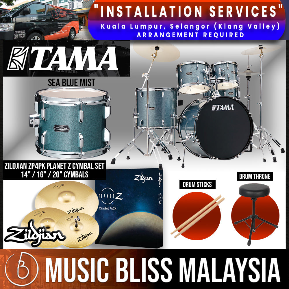 Tama Stagestar 5-piece Drum Set with Drumsticks and Throne - 22" Kick - Sea Blue Mist - Music Bliss Malaysia