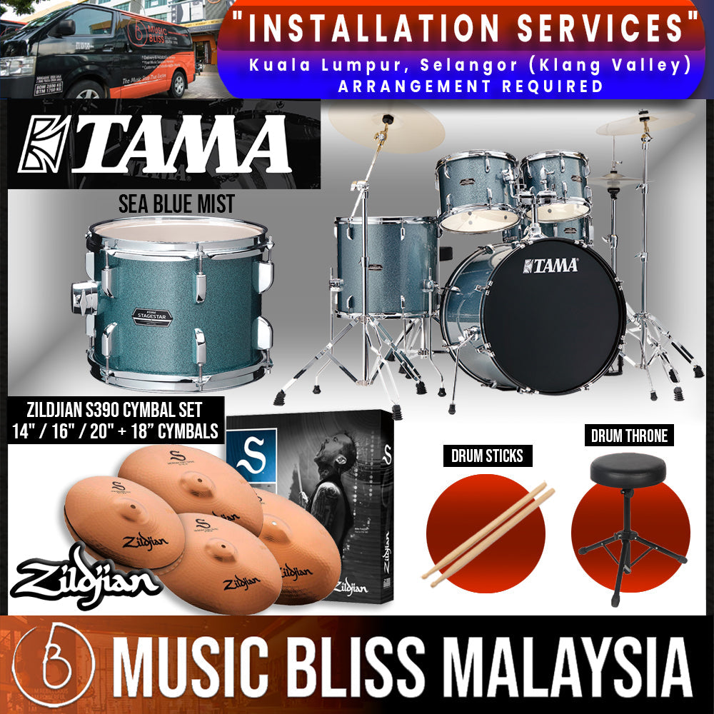 Tama Stagestar 5-piece Drum Set with Drumsticks and Throne - 22" Kick - Sea Blue Mist - Music Bliss Malaysia