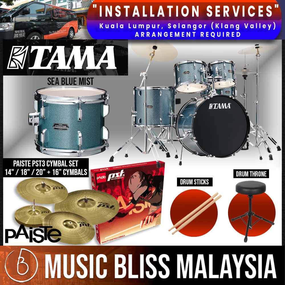 Tama Stagestar 5-piece Drum Set with Drumsticks and Throne - 22" Kick - Sea Blue Mist - Music Bliss Malaysia