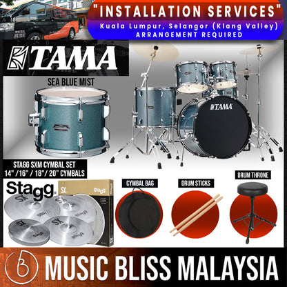Tama Stagestar 5-piece Drum Set with Drumsticks and Throne - 22" Kick - Sea Blue Mist - Music Bliss Malaysia