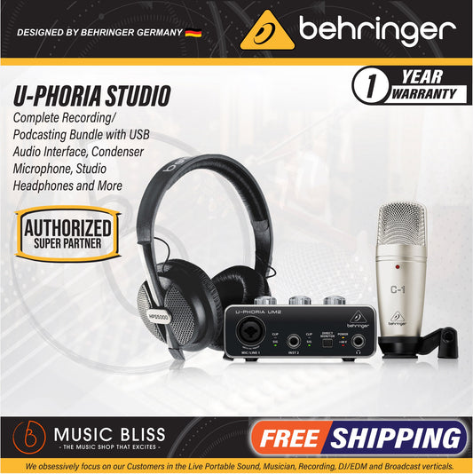 Behringer U-PHORIA STUDIO Complete Recording/Podcasting Bundle with UM-2, C-1 Mic and HPS-5000 - Music Bliss Malaysia