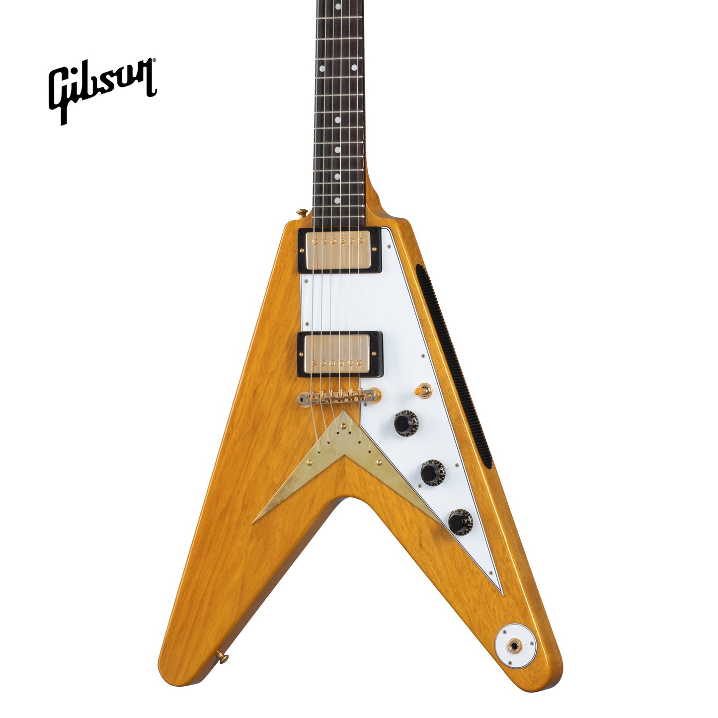 GIBSON 1958 KORINA FLYING V ELECTRIC GUITAR WITH WHITE PICKGUARD - NATURAL - Music Bliss Malaysia