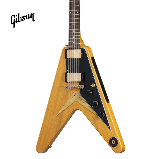 GIBSON 1958 KORINA FLYING V ELECTRIC GUITAR WITH BLACK PICKGUARD - NATURAL - Music Bliss Malaysia