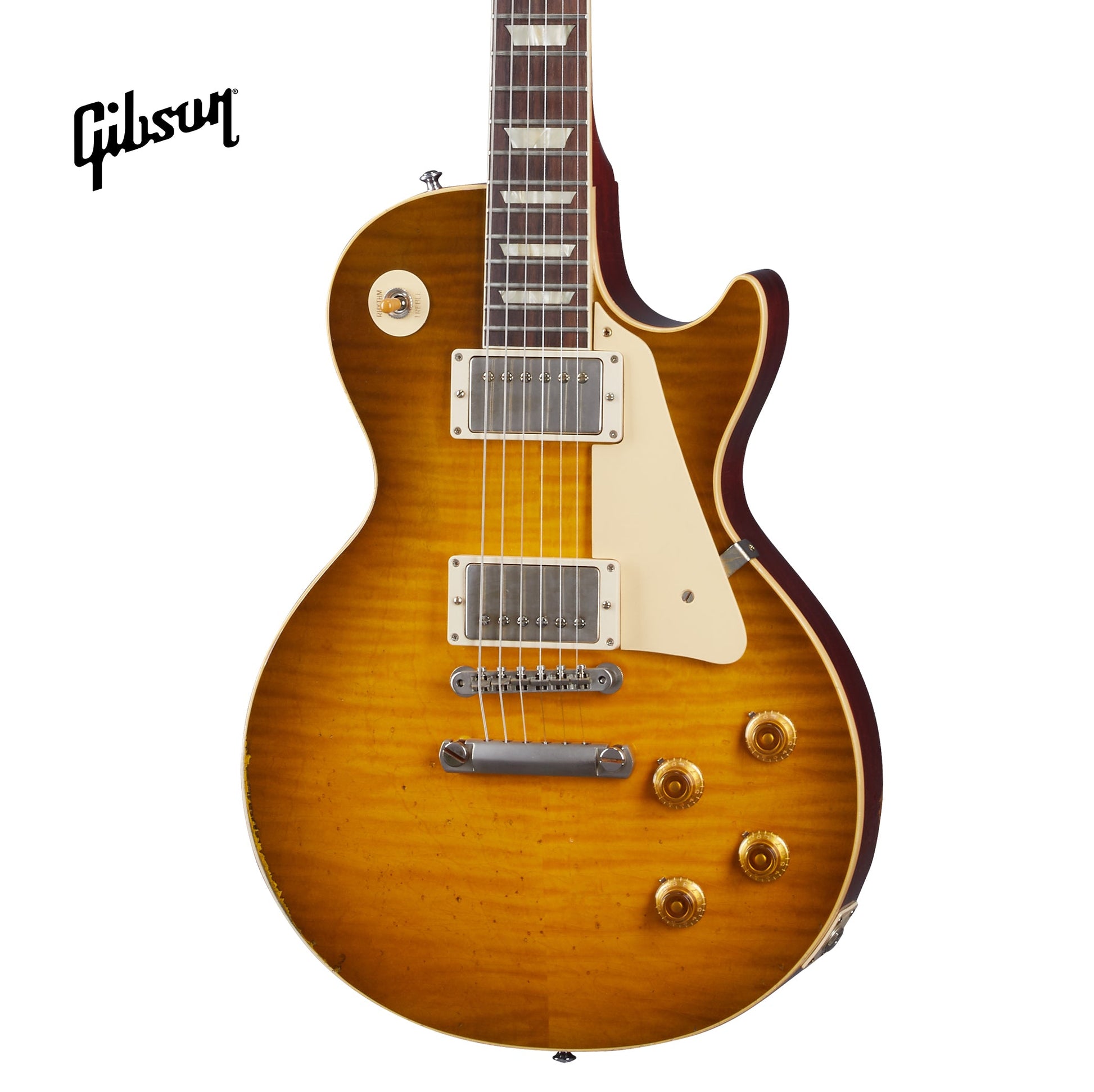 GIBSON 1959 LES PAUL STANDARD REISSUE HEAVY AGED ELECTRIC GUITAR - GOLDEN POPPY BURST - Music Bliss Malaysia